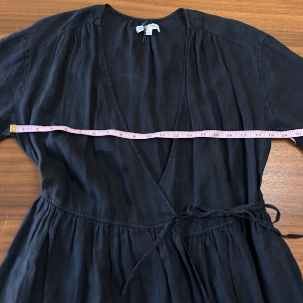 Alex Mill Lauren Linen Wrap Dress, Deep Black, Coastal Minimalist Natural, Large - Picture 6 of 13